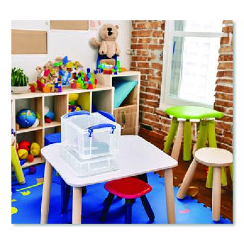 Really Useful Box Snap-Lid Storage Bin, 101.12 oz, 7.06" x 9.62" x 6.25", Clear Box/Blue Handle (3C)