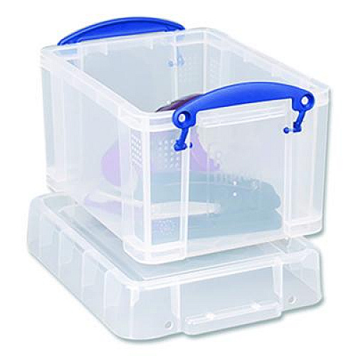 Really Useful Box Snap-Lid Storage Bin, 101.12 oz, 7.06" x 9.62" x 6.25", Clear Box/Blue Handle (3C)