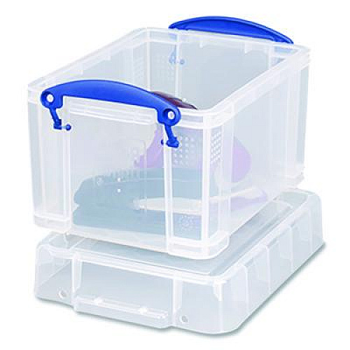 Really Useful Box Snap-Lid Storage Bin, 101.12 oz, 7.06" x 9.62" x 6.25", Clear Box/Blue Handle (3C)