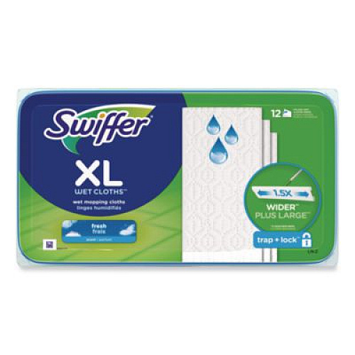 Swiffer Max/XL Wet Refill Cloths, 16.5 x 9, White, 12/Tub, 6 Tubs/Carton (74471)