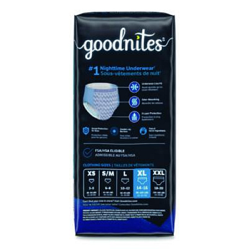 Goodnites Nighttime Bedwetting Underwear for Boys, Size X-Large, 95 lbs to 140+ lbs, White, 9/Pack, 4 Packs/Carton (55592)
