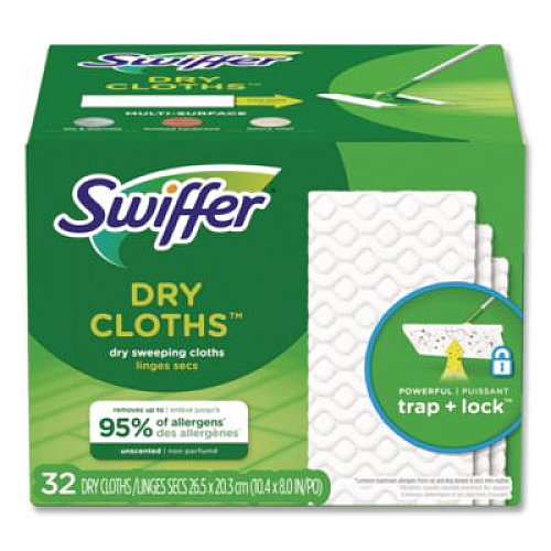 Swiffer Dry Refill Cloths, 10.63 x 8, White, 32/Box, 4 Boxes/Carton (21457)