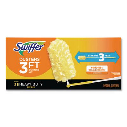 Swiffer Heavy Duty Dusters with Extendable Handle, Plastic Handle Extends to 3 ft, 1 Handle and 3 Dusters/Kit, 6 Kits/Carton (82074CT)
