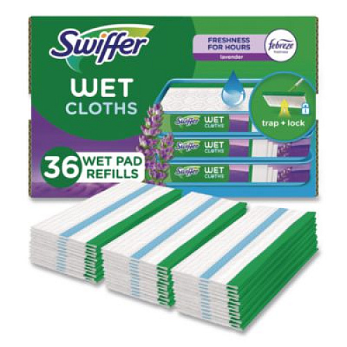 Swiffer Wet Refill Cloths, 10 x 8, Lavender Vanilla and Comfort, White, 36/Carton (55311)