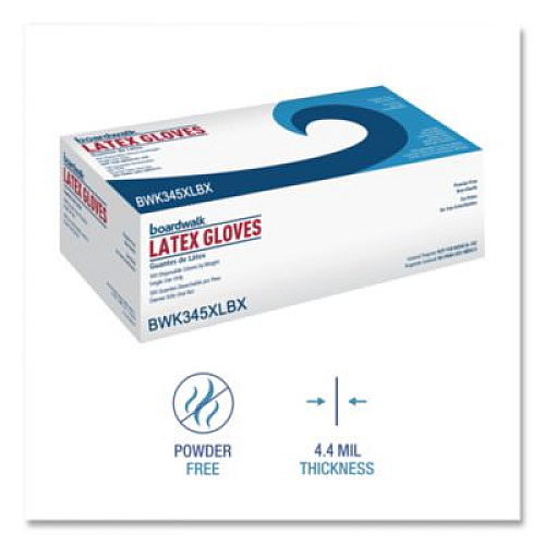 Boardwalk General-Purpose Latex Gloves, Powder-Free, X-Large, 4.4 mil Thick, 9.5" Long, Natural, 100/Box, 10 Boxes/Carton (345XLCT)