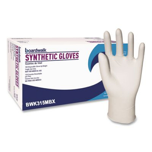 Boardwalk Powder-Free Synthetic Vinyl Gloves, Medium, 4 mil Thick, 9.5" Long, Cream, 100/Box, 10 Boxes/Carton (315MCT)