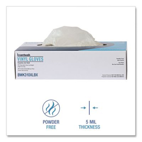 Boardwalk Powder-Free Synthetic Examination Vinyl Gloves, X-Large, 5 mil Thick, 9.5" Long, Cream, 100/Box, 10 Boxes/Carton (310XLCT)