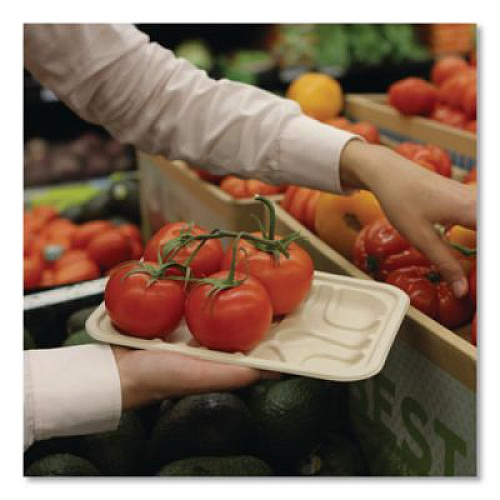 World Centric Laminated Fiber Meat and Product Trays, PLA Lined, PFAS Free, 8.3 x 4.9 x 0.7, Natural, Paper, 500/Carton (TRSC17SLLF)