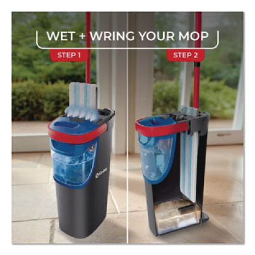 O-Cedar H2Pro Flat Mop System, 9.25 x 4.38 White/Blue Microfiber Head, Up to 56" Black/Red Handle (175765)