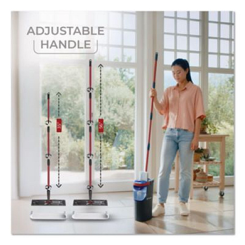 O-Cedar H2Pro Flat Mop System, 9.25 x 4.38 White/Blue Microfiber Head, Up to 56" Black/Red Handle (175765)