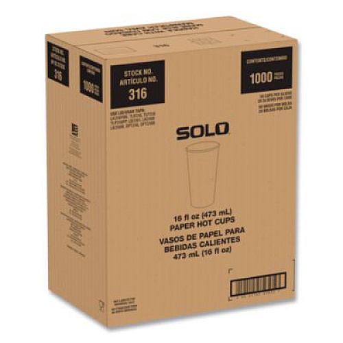 SOLO Recycled Content PCF Paper Hot Cups, ProPlanet Seal, 16 oz, White/Blue, 1,000/Carton (316RCPLANET)