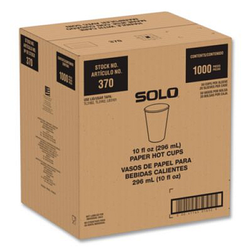 SOLO Recycled Content PCF Paper Hot Cups, ProPlanet Seal, 10 oz, White/Blue, 1,000/Carton (370RCPLANET)