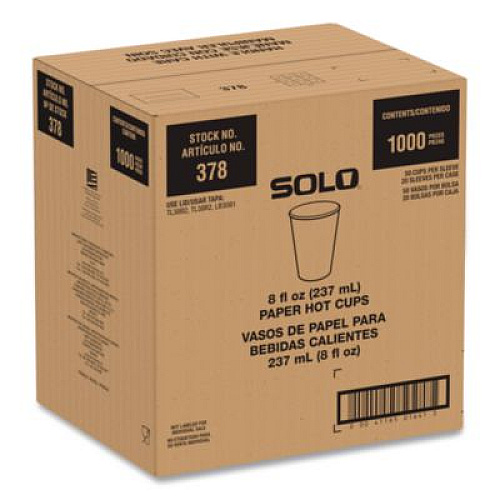 SOLO Recycled Content PCF Paper Hot Cups, ProPlanet Seal, 8 oz, White/Blue, 1,000/Carton (378RCPLANET)