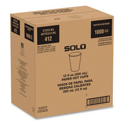 SOLO Recycled Content PCF Paper Hot Cups, ProPlanet Seal, 12 oz, White/Blue, 1,000/Carton (412RCNPLANET)