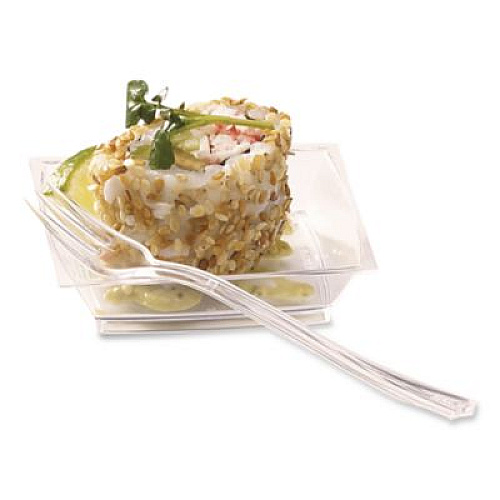 WNA Petites Mini Utensils, Medium Duty, Petite Tasting Fork, Plastic, Clear, 500/Carton (APTFKCL)