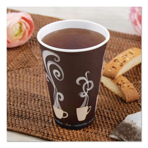 SOLO Thermoguard Insulated Paper Hot Cups, 16 oz, Steam Print Design, 600/Carton (DWTG16ST)