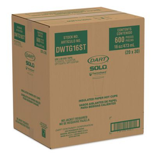 SOLO Thermoguard Insulated Paper Hot Cups, 16 oz, Steam Print Design, 600/Carton (DWTG16ST)