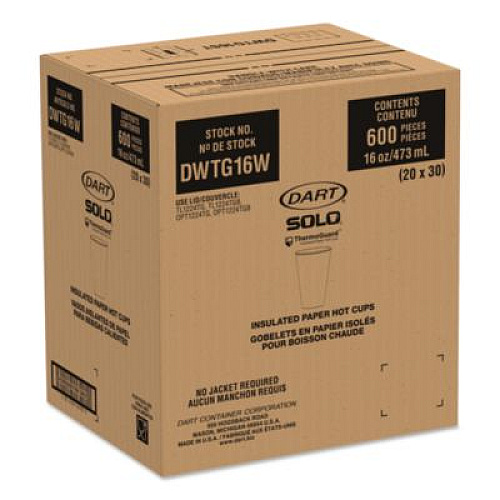 SOLO Thermoguard Insulated Paper Hot Cups, 16 oz, White Sustainable Forest Design, 30/Pack (DWTG16W)