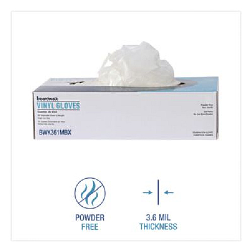 Boardwalk Exam Vinyl Gloves, Powder-Free, Medium, 3.6 mil Thick, 9.5" Long, Clear, 100/Box (361MBX)