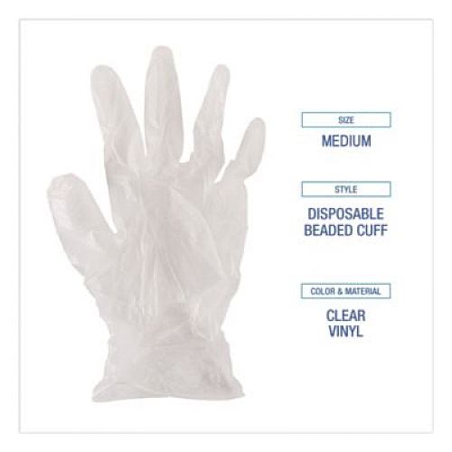 Boardwalk Exam Vinyl Gloves, Powder-Free, Medium, 3.6 mil Thick, 9.5" Long, Clear, 100/Box (361MBX)