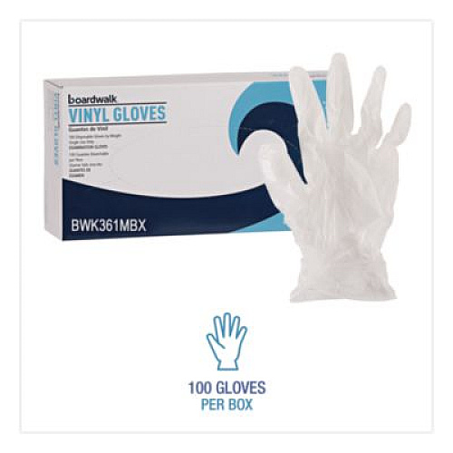 Boardwalk Exam Vinyl Gloves, Powder-Free, Medium, 3.6 mil Thick, 9.5" Long, Clear, 100/Box, 10 Boxes/Carton (361MCT)