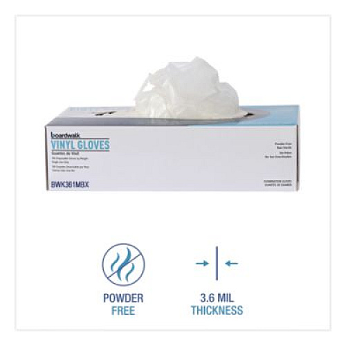 Boardwalk Exam Vinyl Gloves, Powder-Free, Medium, 3.6 mil Thick, 9.5" Long, Clear, 100/Box, 10 Boxes/Carton (361MCT)