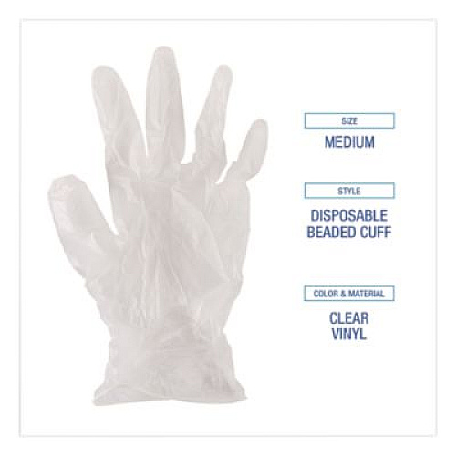 Boardwalk Exam Vinyl Gloves, Powder-Free, Medium, 3.6 mil Thick, 9.5" Long, Clear, 100/Box, 10 Boxes/Carton (361MCT)