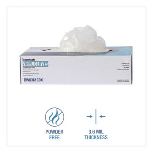 Boardwalk Exam Vinyl Gloves, Powder-Free, Small, 3.6 mil Thick, 9.5" Long, Clear, 100/Box (361SBX)