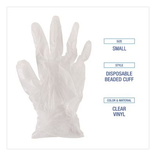 Boardwalk Exam Vinyl Gloves, Powder-Free, Small, 3.6 mil Thick, 9.5" Long, Clear, 100/Box (361SBX)
