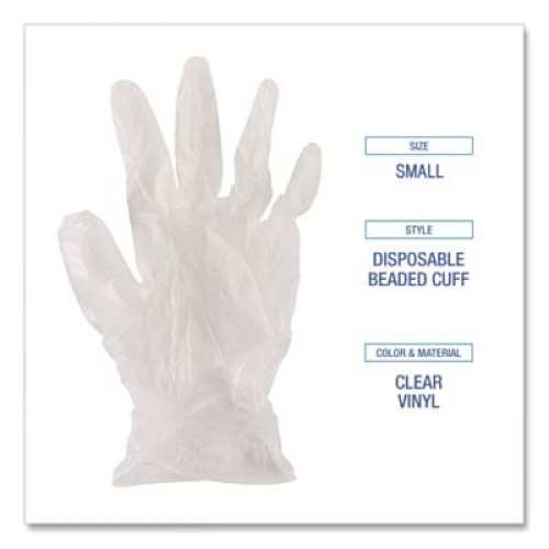Boardwalk Exam Vinyl Gloves, Powder-Free, Small, 3.6 mil Thick, 9.5" Long, Clear, 100/Box, 10 Boxes/Carton (361SCT)