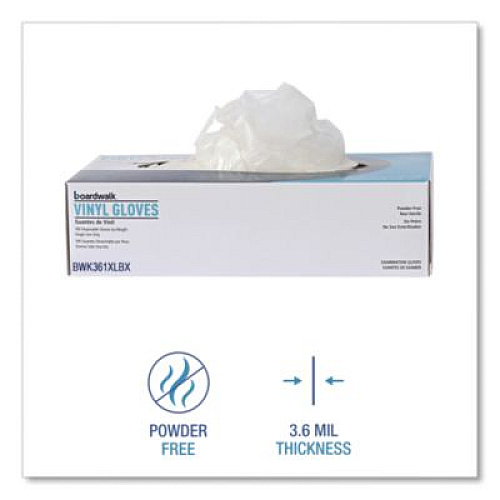 Boardwalk Exam Vinyl Gloves, Powder-Free, X-Large, 3.6 mil Thick, 9.5" Long, Clear, 100/Box, 10 Boxes/Carton (361XLCT)