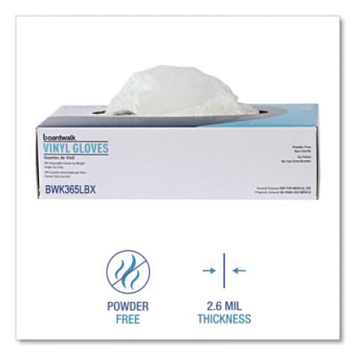 Boardwalk General Purpose Vinyl Gloves, Powder-Free, Large, 2.6 mil Thick, 13" Long, Clear, 100/Box (365LBX)