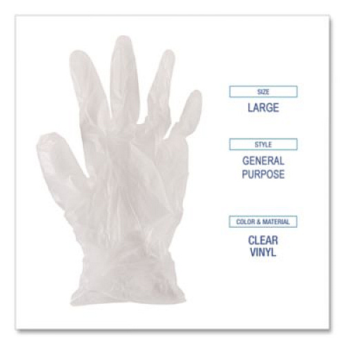Boardwalk General Purpose Vinyl Gloves, Powder-Free, Large, 2.6 mil Thick, 9.5" Long, Clear, 100/Box, 10 Boxes/Carton (365LCT)