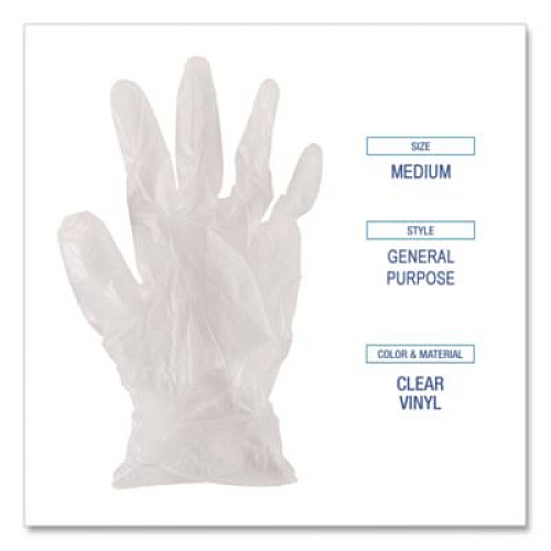 Boardwalk General Purpose Vinyl Gloves, Powder-Free, Medium, 2.6 mil Thick, 9.5" Long, Clear, 100/Box, 10 Boxes/Carton (365MCT)