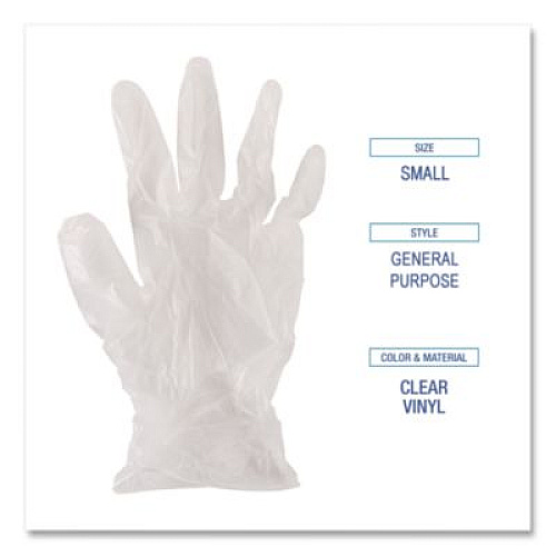 Boardwalk General Purpose Vinyl Gloves, Powder-Free, Small, 2.6 mil Thick, 9.5" Long, Clear, 100/Box (365SBX)