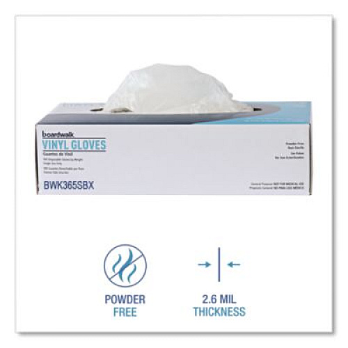 Boardwalk General Purpose Vinyl Gloves, Powder-Free, Small, 2.6 mil Thick, 9.5" Long, Clear, 100/Box, 10 Boxes/Carton (365SCT)