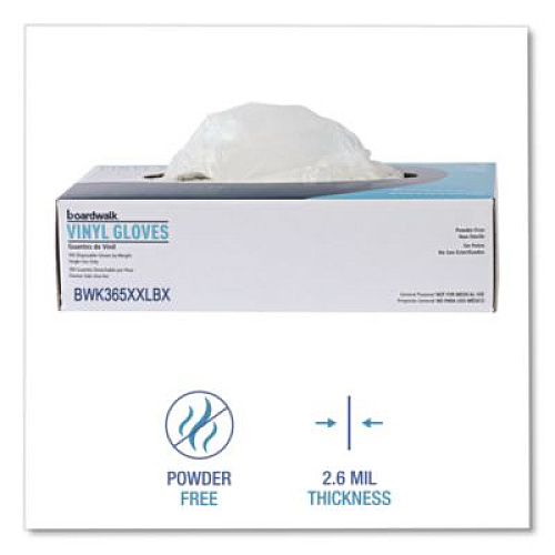 Boardwalk General Purpose Vinyl Gloves, Powder-Free, XX-Large, 2.6 mil Thick, 9.5" Long, Clear, 100/Box (365XXLBX)