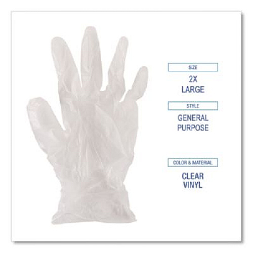 Boardwalk General Purpose Vinyl Gloves, Powder-Free, XX-Large, 2.6 mil Thick, 9.5" Long, Clear, 100/Box (365XXLBX)