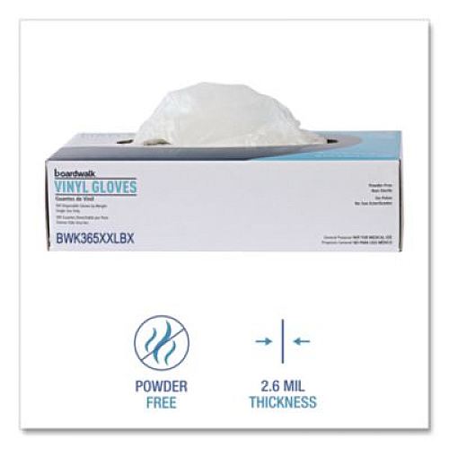 Boardwalk General Purpose Vinyl Gloves, Powder-Free, XX-Large, 2.6 mil Thick, 9.5" Long, Clear, 100/Box, 10 Boxes/Carton (365XXLCT)