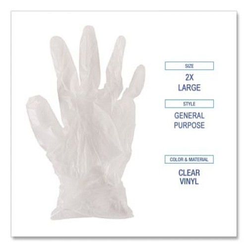 Boardwalk General Purpose Vinyl Gloves, Powder-Free, XX-Large, 2.6 mil Thick, 9.5" Long, Clear, 100/Box, 10 Boxes/Carton (365XXLCT)