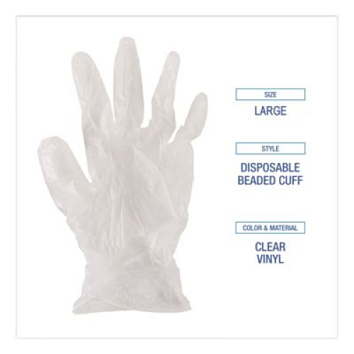 Boardwalk Exam Vinyl Gloves, Powder-Free, Large, 3.6 mil Thick, 9.5" Long, Clear, 100/Box, 10 Boxes/Carton (361LCT)