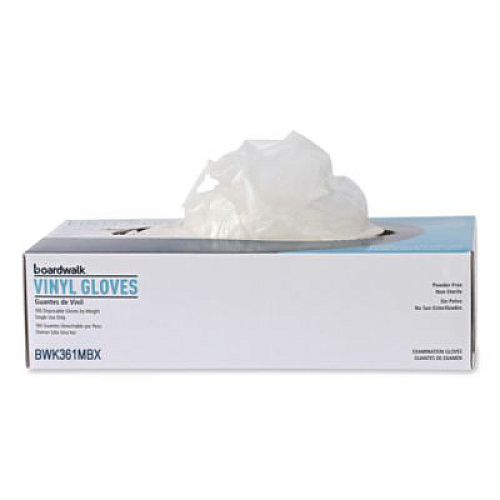 Boardwalk Exam Vinyl Gloves, Powder-Free, Medium, 3.6 mil Thick, 9.5" Long, Clear, 100/Box (361MBX)