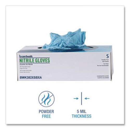 Boardwalk Disposable Examination Nitrile Gloves, Powder-Free, X-Small, 5 mil Thick, 9.5" Long, Blue, 100/Box (382XSBXA)