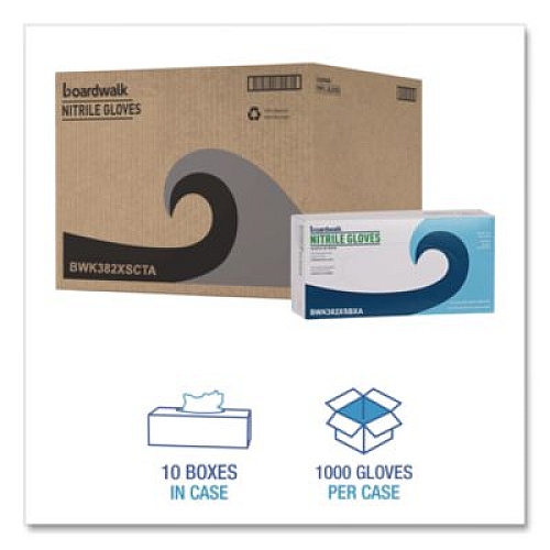Boardwalk Disposable Examination Nitrile Gloves, Powder-Free, X-Small, 5 mil Thick, 9.5" Long, Blue, 100/Box, 10 Boxes/Carton (382XSCTA)