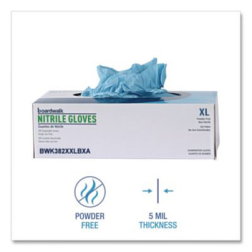 Boardwalk Disposable Examination Nitrile Gloves, Powder-Free, XX-Large, 5 mil Thick, 9.5" Long, Blue, 100/Box (382XXLBXA)