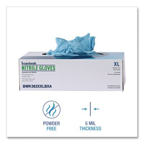 Boardwalk Disposable Examination Nitrile Gloves, Powder-Free, XX-Large, 5 mil Thick, 9.5" Long, Blue, 100/Box, 10 Boxes/Carton (382XXLCTA)
