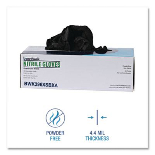 Boardwalk 396 Series Disposable General-Purpose Nitrile Gloves, Powder-Free, X-Small, 4.4 mil Thick, 9.5" Long, Black, 100/Box (396XSBXA)