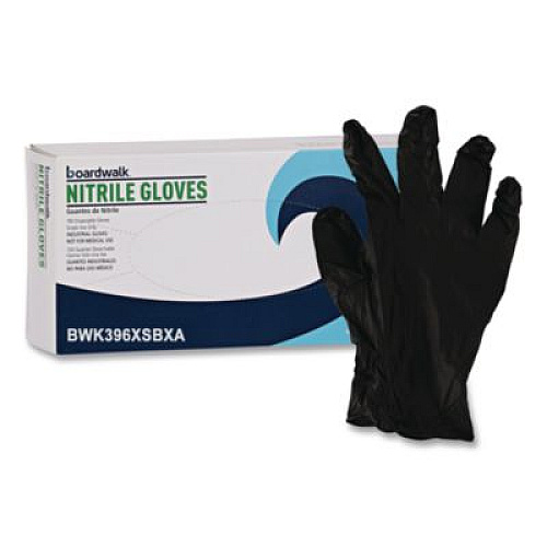 Boardwalk 396 Series Disposable General-Purpose Nitrile Gloves, Powder-Free, X-Small, 4.4 mil Thick, 9.5" Long, Black, 100/Box,10 BX/CT (396XSCTA)