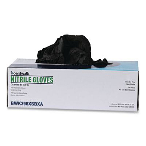 Boardwalk 396 Series Disposable General-Purpose Nitrile Gloves, Powder-Free, X-Small, 4.4 mil Thick, 9.5" Long, Black, 100/Box,10 BX/CT (396XSCTA)