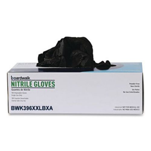 Boardwalk 396 Series Disposable General-Purpose Nitrile Gloves, Powder-Free, XX-Large, 4.4 mil Thick, 9.5" Long, Black, 100/Box (396XXLBXA)